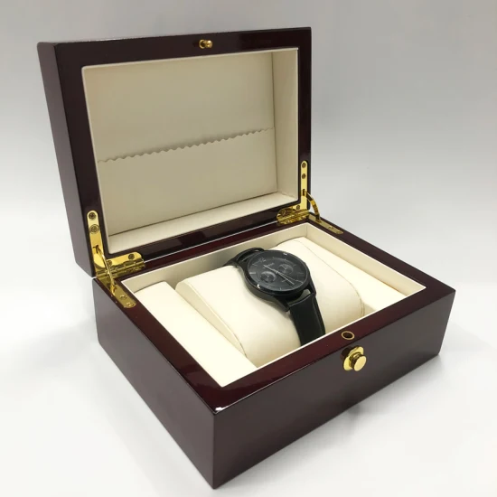 Caja de reloj de madera lacada cuadrada marrón de lujo con hebilla Logotipo personalizado Caja de embalaje de reloj Caja de reloj personalizada impresa Caja de laca de embalaje de reloj