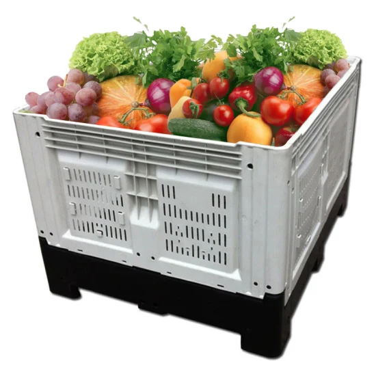 Heavy Duty de fábrica de gran ventilación/malla apilable de HDPE Almacén de almacenamiento Contenedor agrícola plegable/plegable/Caja de palets de plástico plegable para frutas y verduras