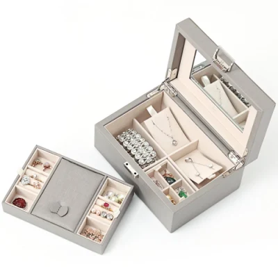 Caja de colección de joyas de viaje de lujo y moda de alta gama con espejo